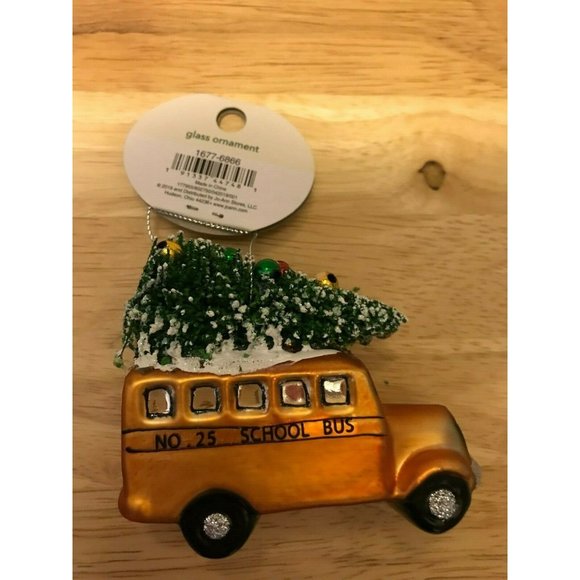 New Christmas Tree Glass Painted Ornament Holiday Yellow School Bus, Teacher - Picture 6 of 10